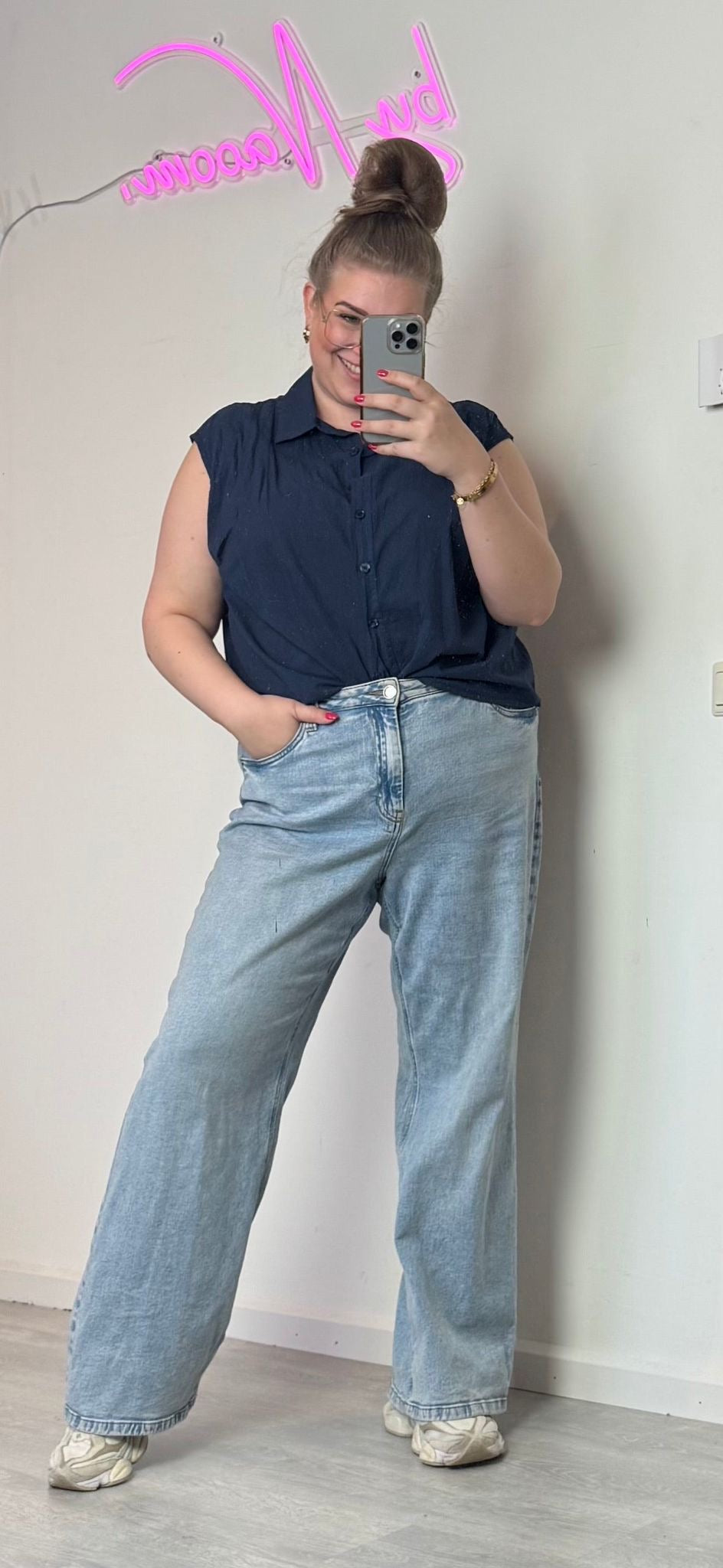 459-1 Fly out blouse blauw XL t/m 4XL