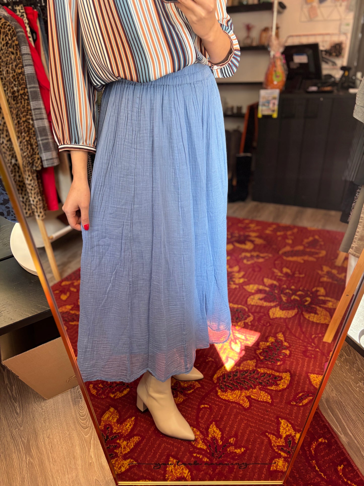 405-22 Katoenen blauwe rok een maat