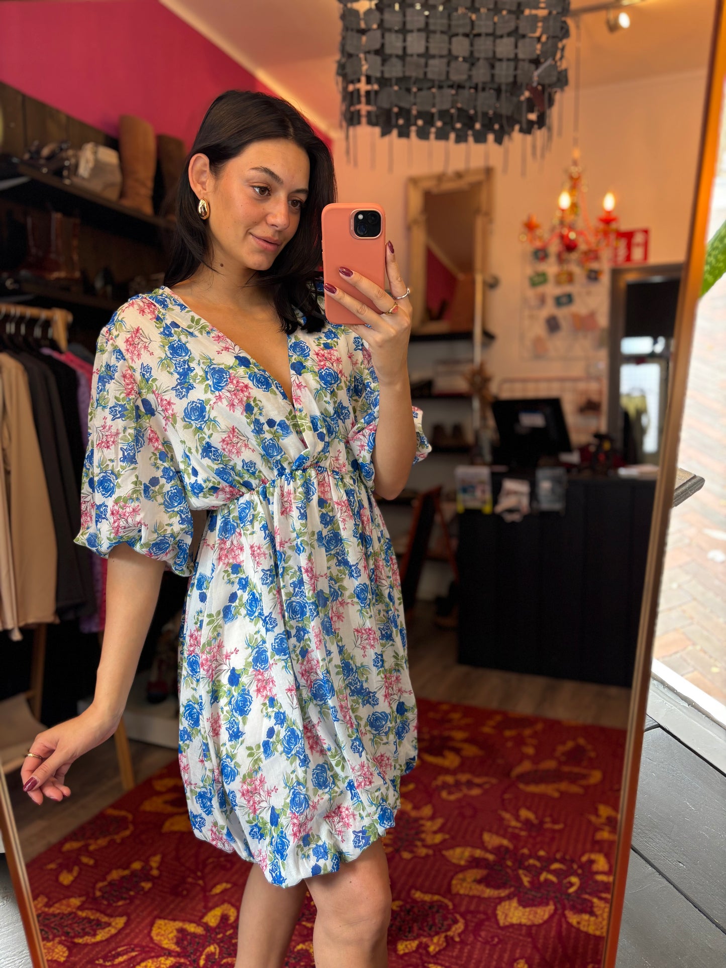 459-30 Bloemen jurkje donkerblauw maat XL t/m 4XL