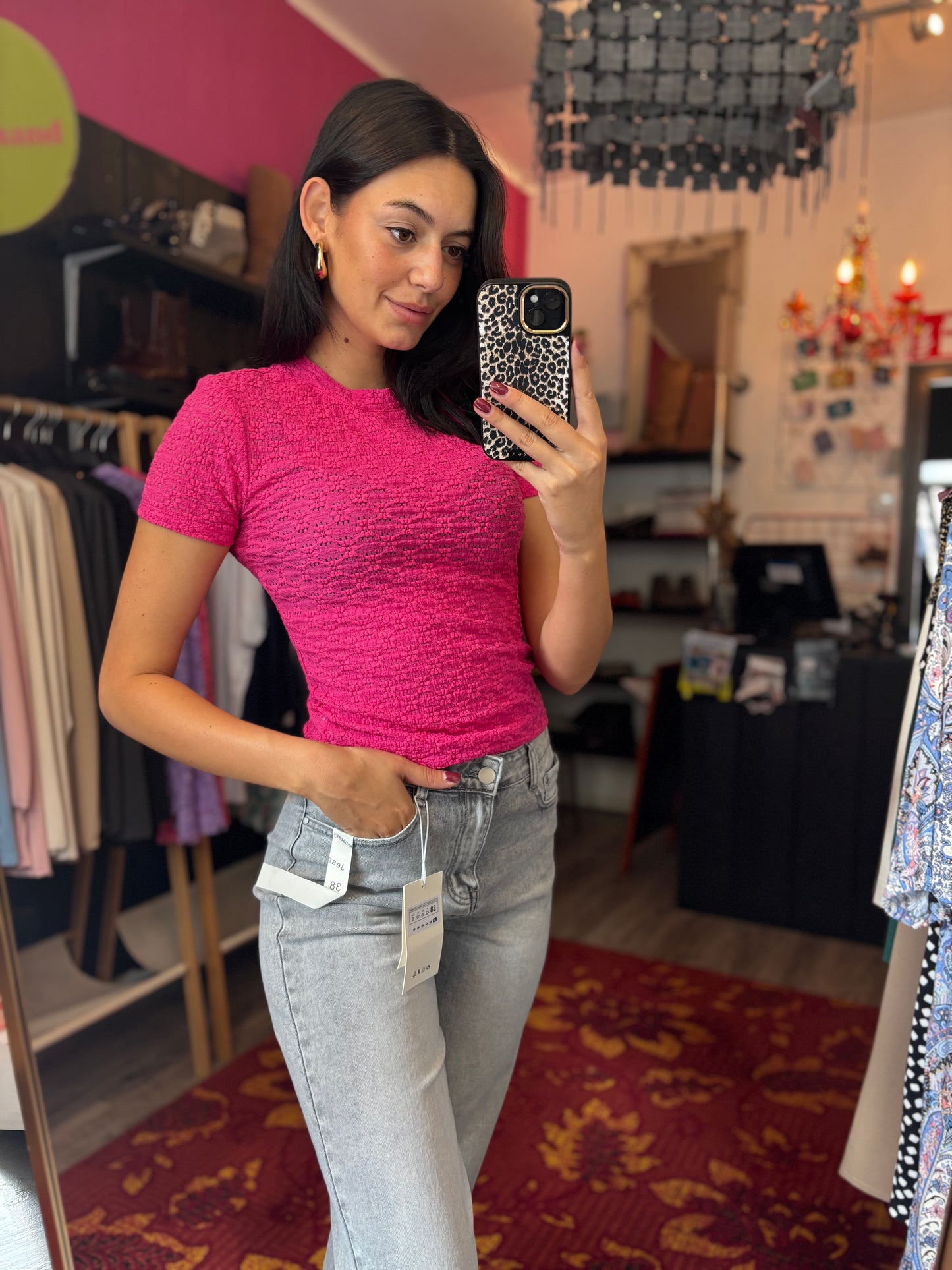 400-128 Cotton club top roze maat S