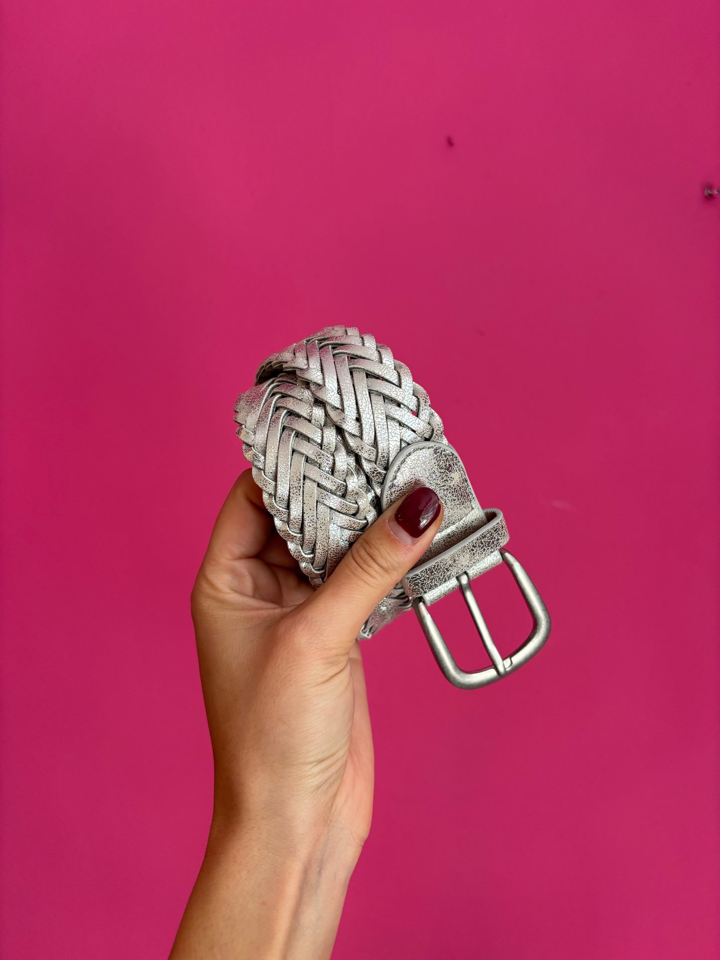 350-71 Zilveren gevlochten riem one size