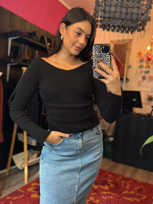 473-4 Zwarte top lange mouw maat S