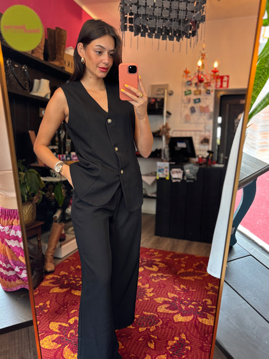 284-142 Pantalon set zwart maat S/M