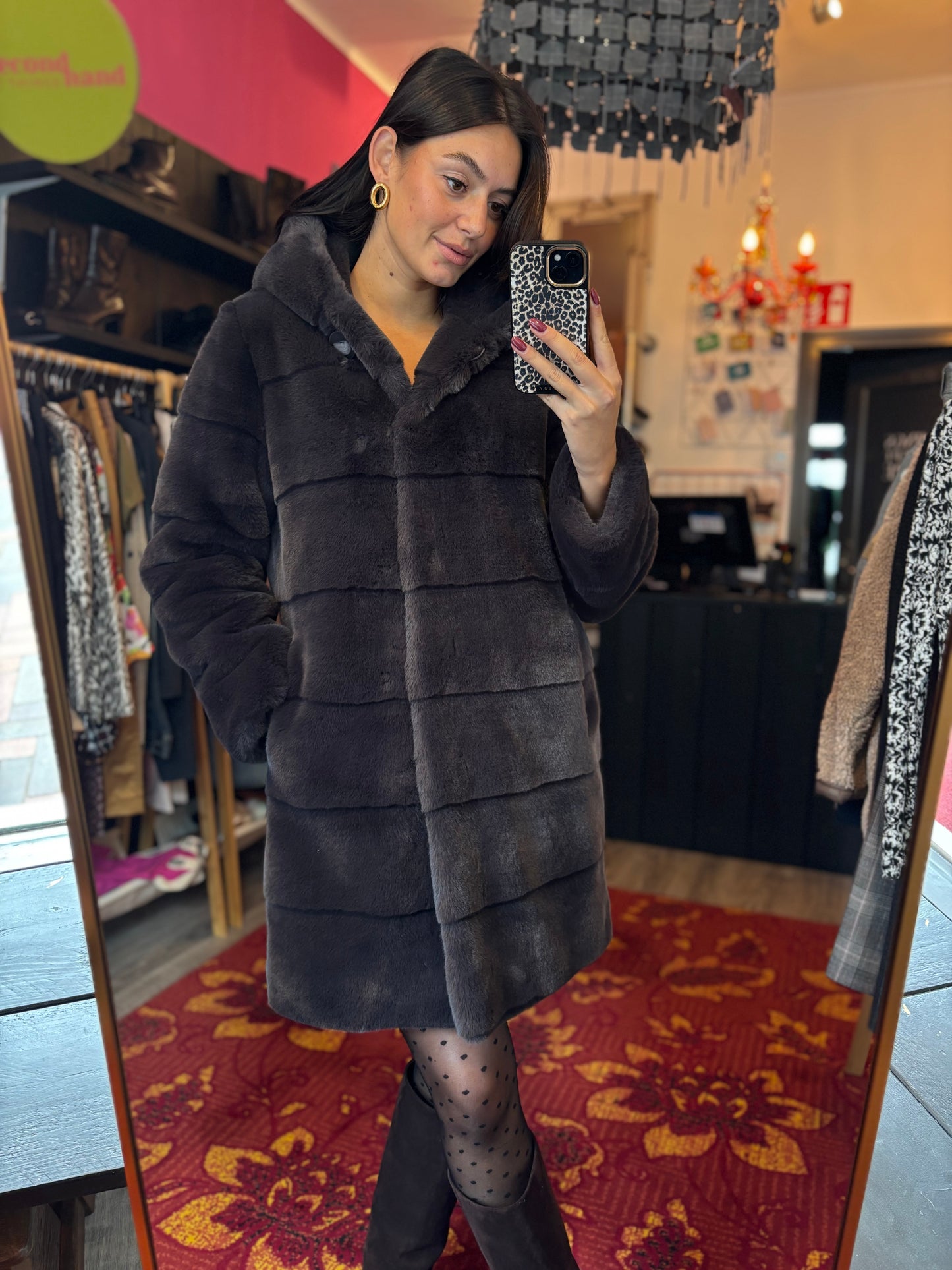 250-22 PetiteM jas imitatiebont antraciet maat 36