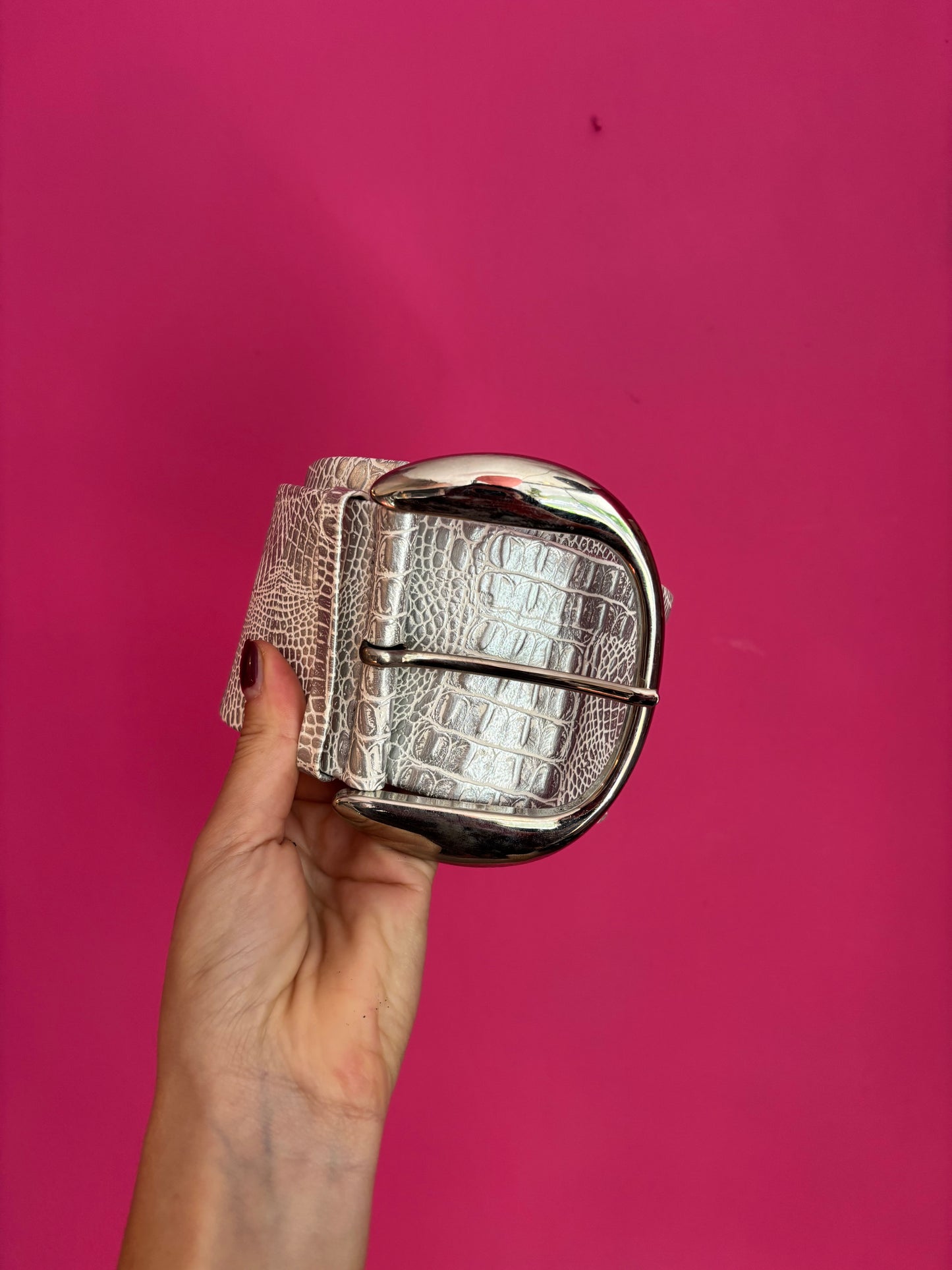 176- Riem croco 8cm breed zilver 90